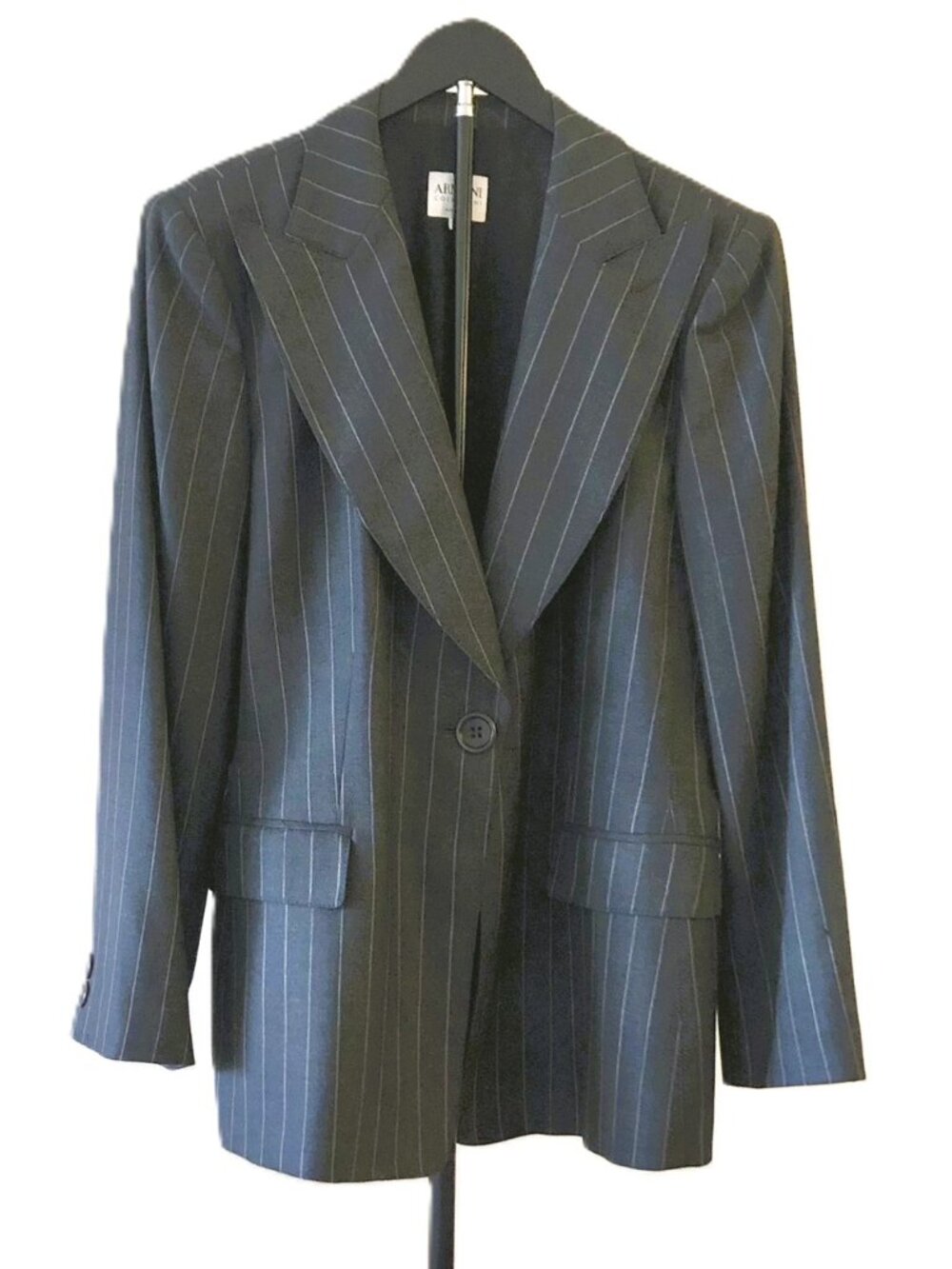 Armani Collezioni Gray Pinstripe Wool Blazer Jacket Button Italy Gray Size 16
